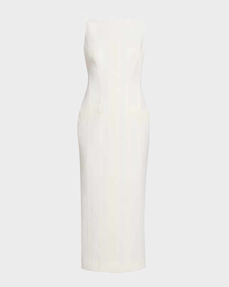 High-Neck Crepe Tailored Midi Dress